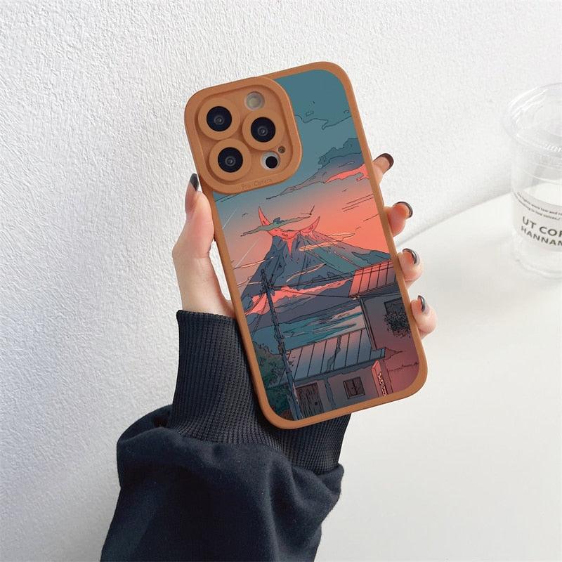 Hand Painted House scenery Phone Case For iPhone 13 12 11 Pro Max  Scene For iPhone 7 8Plus SE X XR XS Cover Woman Girl Frosted Hard PC Back Protective Bumper Silicone Shockproof for iPhone