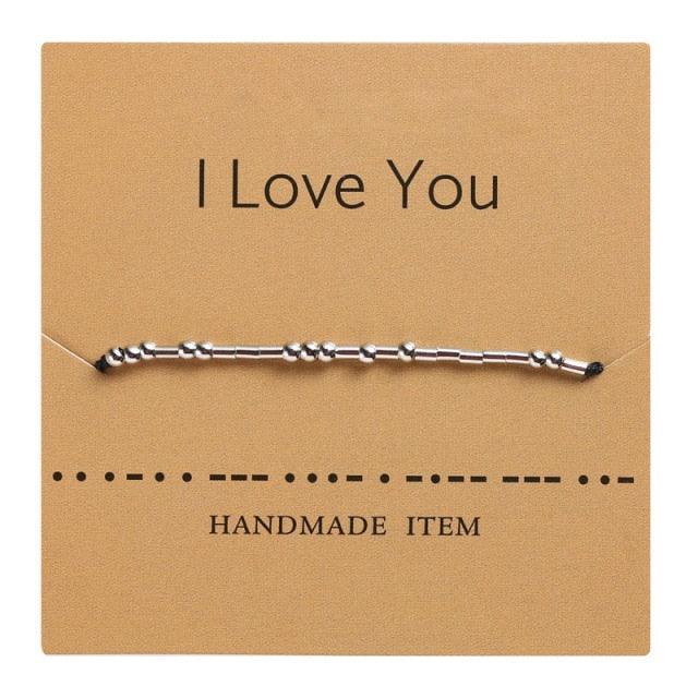 Handmade Beads Black String Bracelet With I Love You Lettering Cardboard Creative Charm Jewelry Couples Matching Bracelets Gifts For Couples Mom Daughter Best Friend 16-25cm