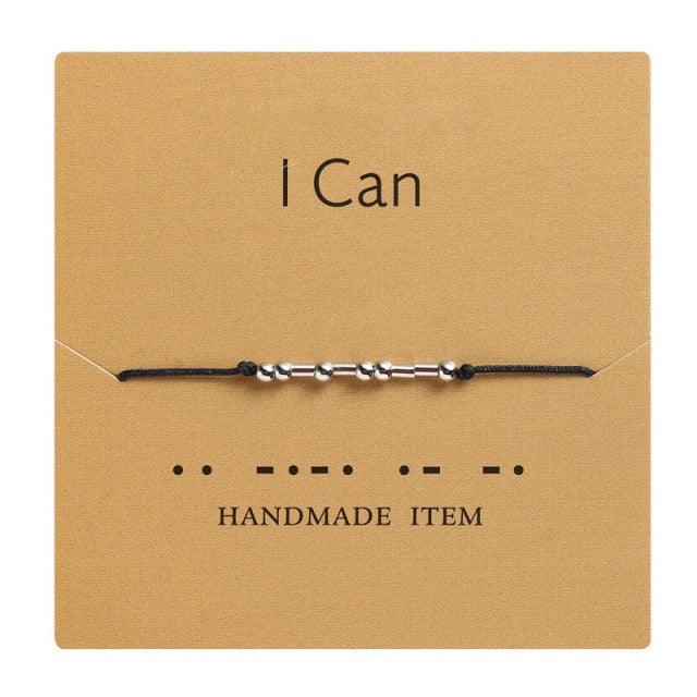 Handmade Beads Black String Bracelet With I Love You Lettering Cardboard Creative Charm Jewelry Couples Matching Bracelets Gifts For Couples Mom Daughter Best Friend 16-25cm