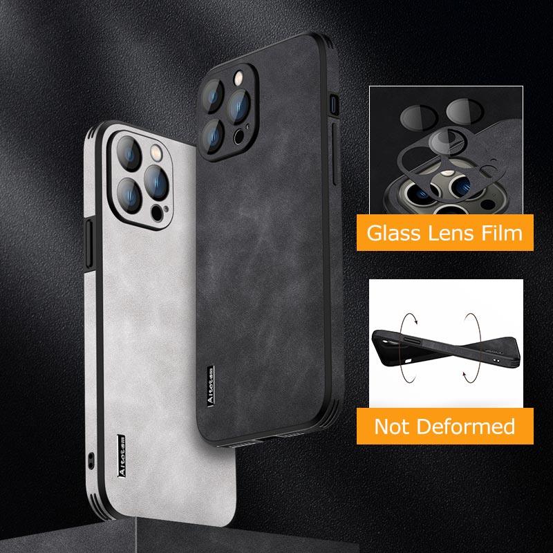 Hard Case Genuine Leather Case Compatible with iPhone Elegant Leather Phone Case For iPhone 12 13 14 Pro Max 14Plus 14 Retro Soft Silicone Case Phone Protection Lens Protection Cover