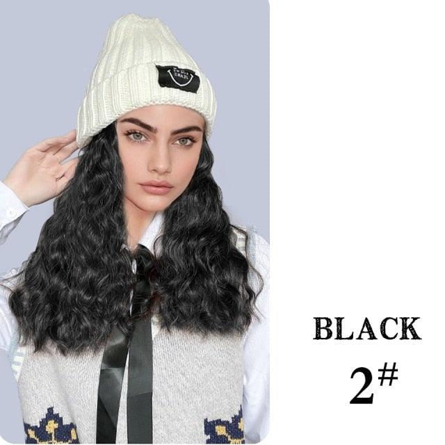 Hat Wig For Women Synthetic Long Wavy Wigs Autumn Winter Fashion  Knitted Cap Hair Wig Hair Extensions Wigs For Black Women Cosplay Wigs For Women