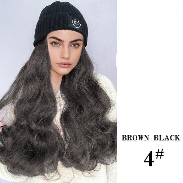 Hat Wig For Women Synthetic Long Wavy Wigs Autumn Winter Fashion  Knitted Cap Hair Wig Hair Extensions Wigs For Black Women Cosplay Wigs For Women