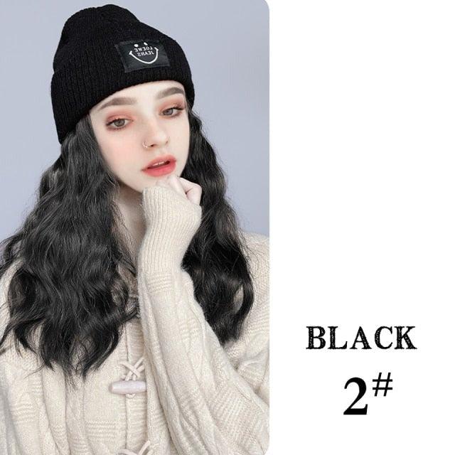 Hat Wig For Women Synthetic Long Wavy Wigs Autumn Winter Fashion  Knitted Cap Hair Wig Hair Extensions Wigs For Black Women Cosplay Wigs For Women