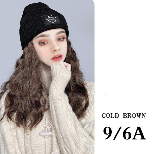 Hat Wig For Women Synthetic Long Wavy Wigs Autumn Winter Fashion  Knitted Cap Hair Wig Hair Extensions Wigs For Black Women Cosplay Wigs For Women