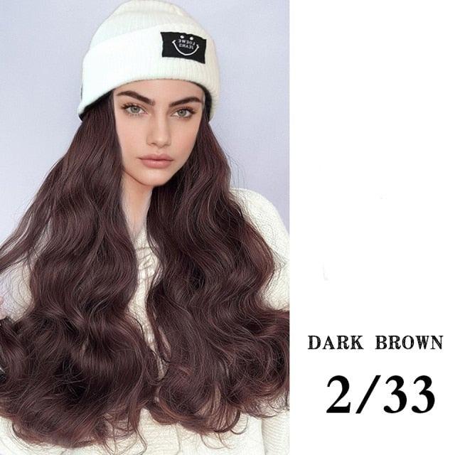 Hat Wig For Women Synthetic Long Wavy Wigs Autumn Winter Fashion  Knitted Cap Hair Wig Hair Extensions Wigs For Black Women Cosplay Wigs For Women