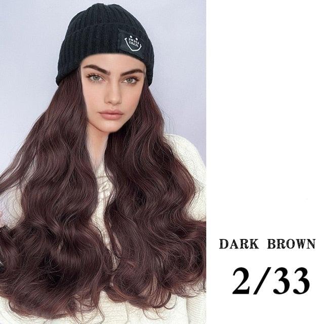 Hat Wig For Women Synthetic Long Wavy Wigs Autumn Winter Fashion  Knitted Cap Hair Wig Hair Extensions Wigs For Black Women Cosplay Wigs For Women