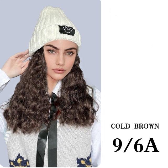 Hat Wig For Women Synthetic Long Wavy Wigs Autumn Winter Fashion  Knitted Cap Hair Wig Hair Extensions Wigs For Black Women Cosplay Wigs For Women