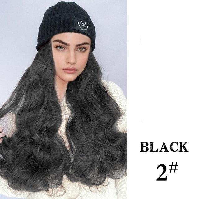 Hat Wig For Women Synthetic Long Wavy Wigs Autumn Winter Fashion  Knitted Cap Hair Wig Hair Extensions Wigs For Black Women Cosplay Wigs For Women