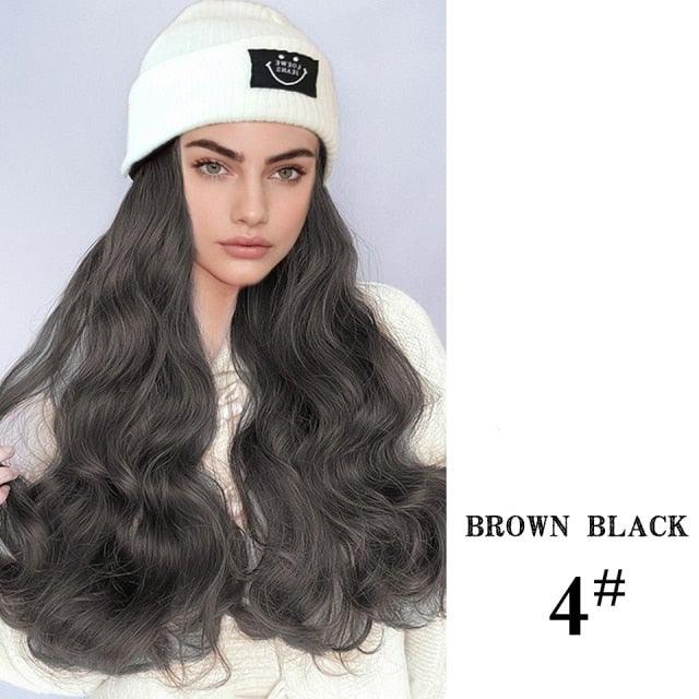 Hat Wig For Women Synthetic Long Wavy Wigs Autumn Winter Fashion  Knitted Cap Hair Wig Hair Extensions Wigs For Black Women Cosplay Wigs For Women