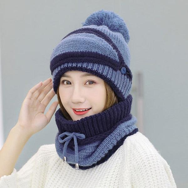 Hats Women Winter Knitted Velvet Thick Bib Mask Ear Protector Skellies Beanie Hat Riding Caps Female Warm Wool Cap Outdoor Sport Warm Beanies Hat For Men Knitted Hats Bandana Hiking Camping Kid Beanie Cap Mask Scarf Hat Set Neck Warmer Cap