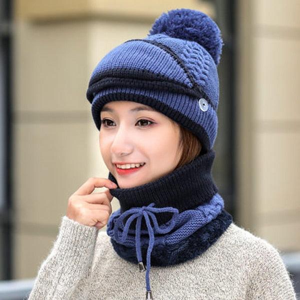 Hats Women Winter Knitted Velvet Thick Bib Mask Ear Protector Skellies Beanie Hat Riding Caps Female Warm Wool Cap Outdoor Sport Warm Beanies Hat For Men Knitted Hats Bandana Hiking Camping Kid Beanie Cap Mask Scarf Hat Set Neck Warmer Cap