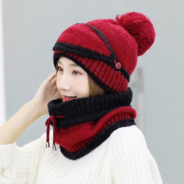 Hats Women Winter Knitted Velvet Thick Bib Mask Ear Protector Skellies Beanie Hat Riding Caps Female Warm Wool Cap Outdoor Sport Warm Beanies Hat For Men Knitted Hats Bandana Hiking Camping Kid Beanie Cap Mask Scarf Hat Set Neck Warmer Cap