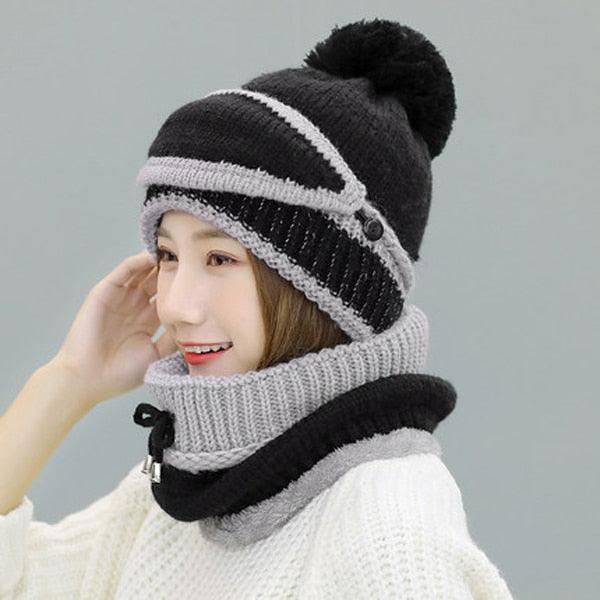 Hats Women Winter Knitted Velvet Thick Bib Mask Ear Protector Skellies Beanie Hat Riding Caps Female Warm Wool Cap Outdoor Sport Warm Beanies Hat For Men Knitted Hats Bandana Hiking Camping Kid Beanie Cap Mask Scarf Hat Set Neck Warmer Cap