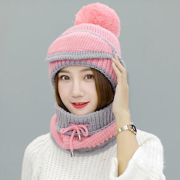 Hats Women Winter Knitted Velvet Thick Bib Mask Ear Protector Skellies Beanie Hat Riding Caps Female Warm Wool Cap Outdoor Sport Warm Beanies Hat For Men Knitted Hats Bandana Hiking Camping Kid Beanie Cap Mask Scarf Hat Set Neck Warmer Cap