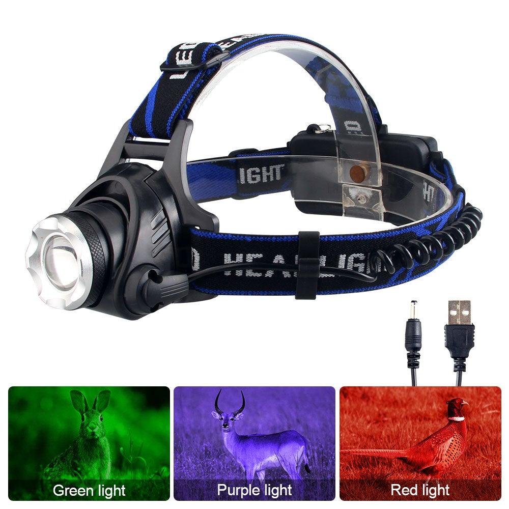 Headlamp Flashlight USB LED Head Rechargeable Light Waterproof Green/Red/UV 395nm Zoomable Headlamp Flashlight Light Outdoor Waterproof Headlight Led Head Lamp 3 Modes Torch For Camping Hiking Fishing - STEVVEX Lamp - 200, Adjustable Flashlight, Adjustable Headlamp, Adjustable Headlight, Flashlight, gadgets, Headlamp, Headlight, lamp, Outdoor Light, Torch, Waterproof Flashlight, Waterproof Headlamp, Waterproof Headlight, Zoomable Flashlight - Stevvex.com