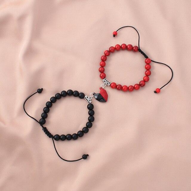 Heart Magnet Couple Bracelet Pendant Jewelry Lucky Knitting Rope Bracelets Couples Bracelets Adjustable Bracelet Love Magnetic Bracelet Relationship Bracelet Natural Stone Beads Bracelet For Boyfriend Girlfriend