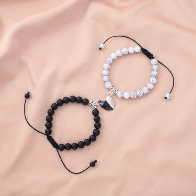 Heart Magnet Couple Bracelet Pendant Jewelry Lucky Knitting Rope Bracelets Couples Bracelets Adjustable Bracelet Love Magnetic Bracelet Relationship Bracelet Natural Stone Beads Bracelet For Boyfriend Girlfriend