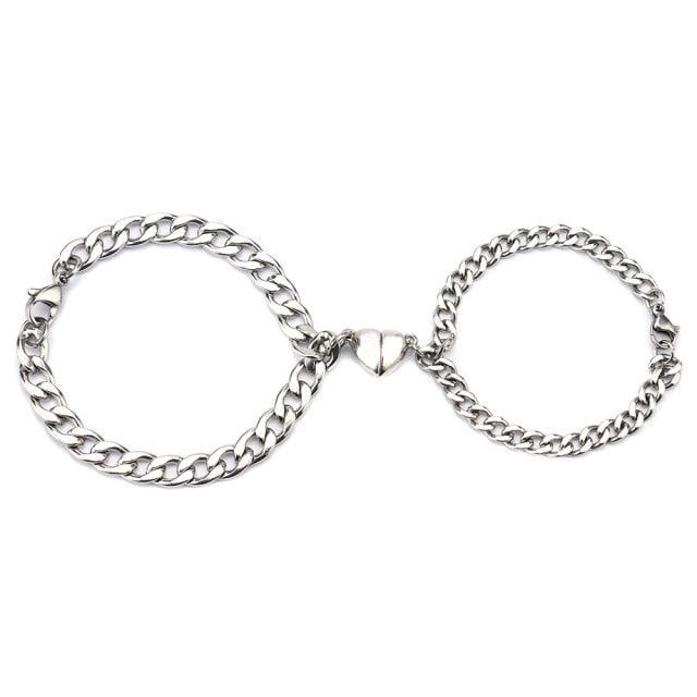 Heart Shaped Magnetic Stainless Steel Couple Bracelets Heart Charm Fashion Chain Bracelets Couples Matching Bracelets Promise Bracelet Stainless Steel Link Chain For Women Couples Love Bracelet