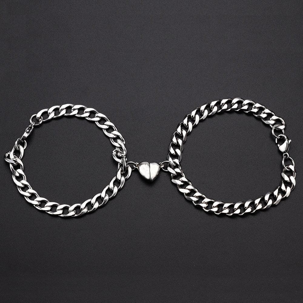 Heart Shaped Magnetic Stainless Steel Couple Bracelets Heart Charm Fashion Chain Bracelets Couples Matching Bracelets Promise Bracelet Stainless Steel Link Chain For Women Couples Love Bracelet