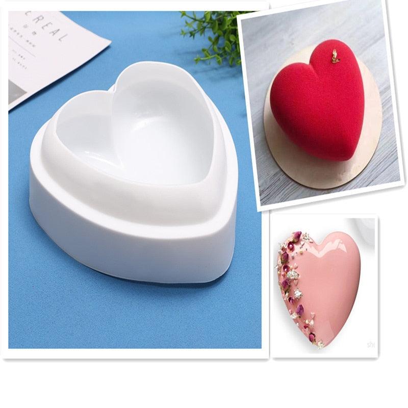 Heart Shaped Silicone Cake Mold With Mini Hammer 3D Geometric Cake Mold Silicone Mousse/Chocolate Cakes Mould For Birthday Heart Shaped Chocolate Mold Silicone Fondant Chocolate Mousse Cake Molds Tray Multi Function