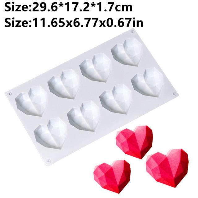 Heart Shaped Silicone Cake Mold With Mini Hammer 3D Geometric Cake Mold Silicone Mousse/Chocolate Cakes Mould For Birthday Heart Shaped Chocolate Mold Silicone Fondant Chocolate Mousse Cake Molds Tray Multi Function