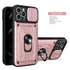 Heavy Duty Armor Case Card Pocket for iPhone 11 Pro 7 8 Plus Magnetic Phone Holder Cover Slide Lens Protection Design Card Holder Slot With Rotating Ring Armor Bumper Shockproof Case