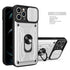 Heavy Duty Armor Case Card Pocket for iPhone 11 Pro 7 8 Plus Magnetic Phone Holder Cover Slide Lens Protection Design Card Holder Slot With Rotating Ring Armor Bumper Shockproof Case