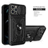 Heavy Duty Armor Case Card Pocket for iPhone 11 Pro 7 8 Plus Magnetic Phone Holder Cover Slide Lens Protection Design Card Holder Slot With Rotating Ring Armor Bumper Shockproof Case