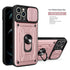 Heavy Duty Armor Case Card Pocket for iPhone 11 Pro 7 8 Plus Magnetic Phone Holder Cover Slide Lens Protection Design Card Holder Slot With Rotating Ring Armor Bumper Shockproof Case