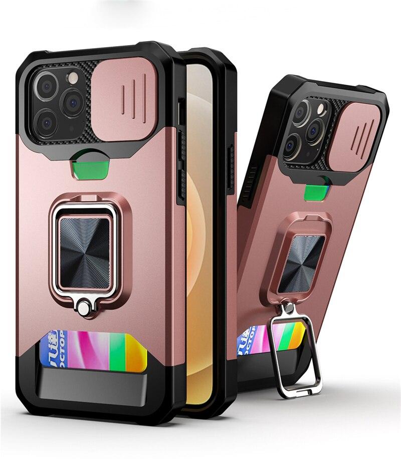 Heavy Duty Kickstand Stand Ring Shockproof Protective Cases Cover Camera Protection Magnetic Holder Case For iPhone 14 13 12 Pro Max Shockproof Card Slot Stand Cover