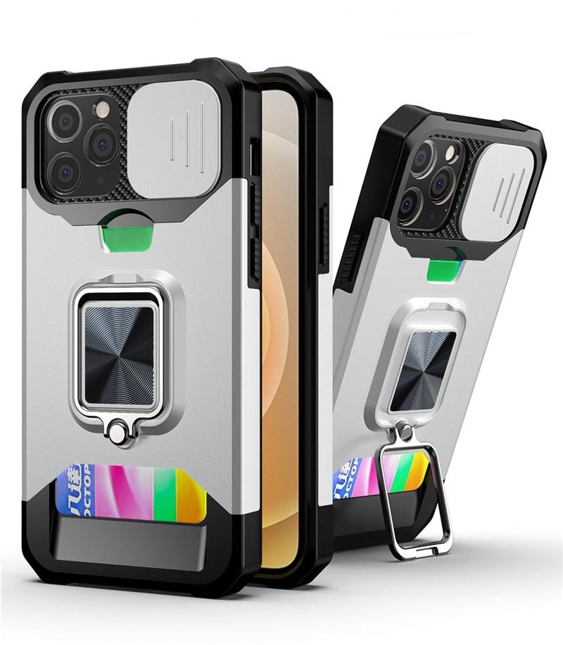 Heavy Duty Kickstand Stand Ring Shockproof Protective Cases Cover Camera Protection Magnetic Holder Case For iPhone 14 13 12 Pro Max Shockproof Card Slot Stand Cover