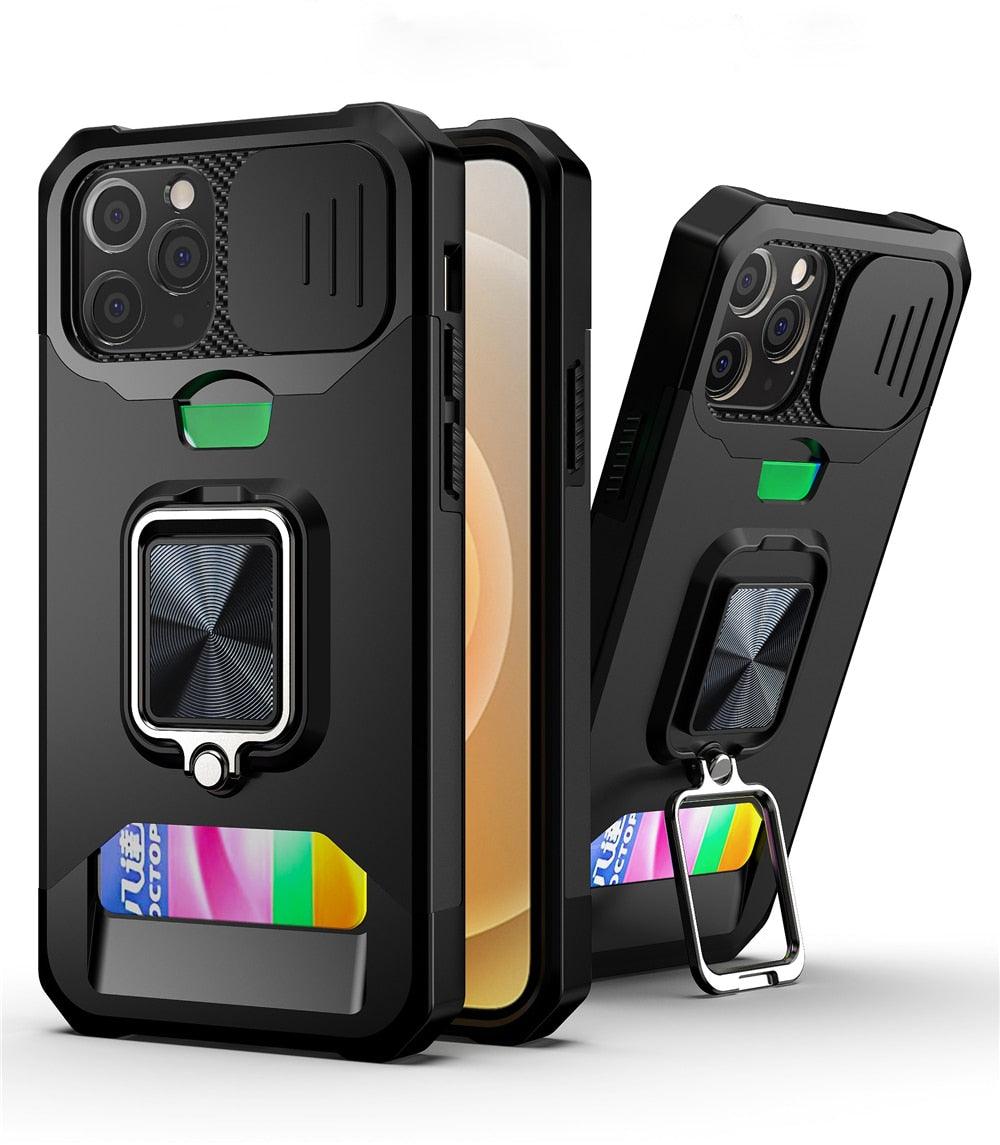 Heavy Duty Kickstand Stand Ring Shockproof Protective Cases Cover Camera Protection Magnetic Holder Case For iPhone 14 13 12 Pro Max Shockproof Card Slot Stand Cover