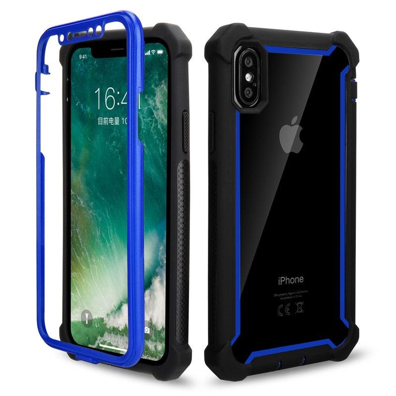 Heavy Duty Shockproof Phone Case For iPhone 14 13 12 Soft Transparent Back Cover Full-Body Clear Bumper Case with Built-in Screen Protector For iPhone