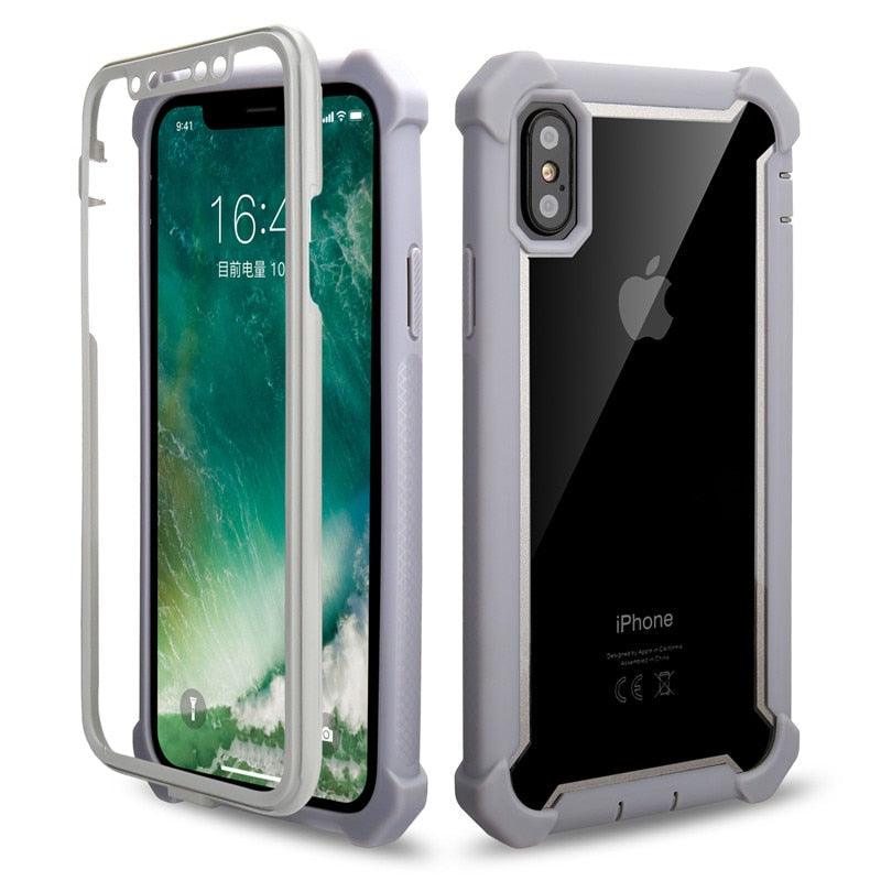 Heavy Duty Shockproof Phone Case For iPhone 14 13 12 Soft Transparent Back Cover Full-Body Clear Bumper Case with Built-in Screen Protector For iPhone