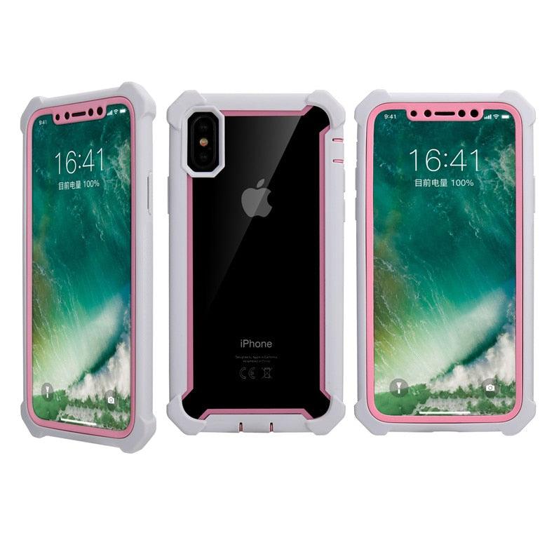 Heavy Duty Shockproof Phone Case For iPhone 14 13 12 Soft Transparent Back Cover Full-Body Clear Bumper Case with Built-in Screen Protector For iPhone