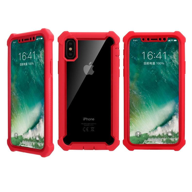 Heavy Duty Shockproof Phone Case For iPhone 14 13 12 Soft Transparent Back Cover Full-Body Clear Bumper Case with Built-in Screen Protector For iPhone