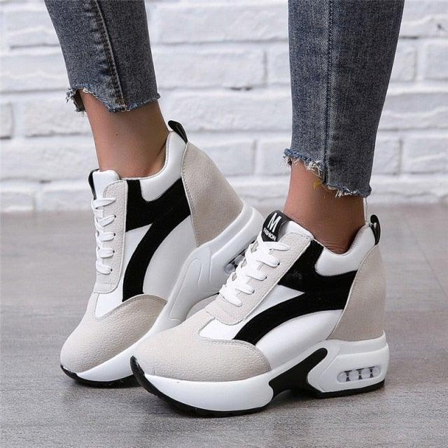 High Heel Womens Sneakers Shoes Red Black Air Cushion Casual Shoes Women Sneakers Modern Shoes Classic Athletic Sports Walking Shoes With Lace Up Platform Leather Trainers