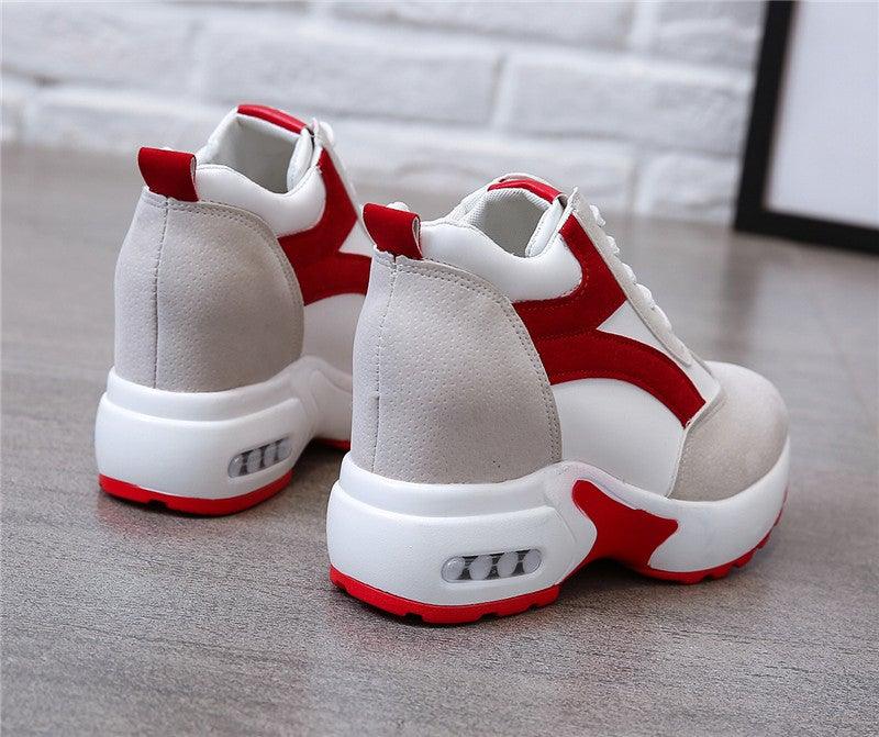 High Heel Womens Sneakers Shoes Red Black Air Cushion Casual Shoes Women Sneakers Modern Shoes Classic Athletic Sports Walking Shoes With Lace Up Platform Leather Trainers