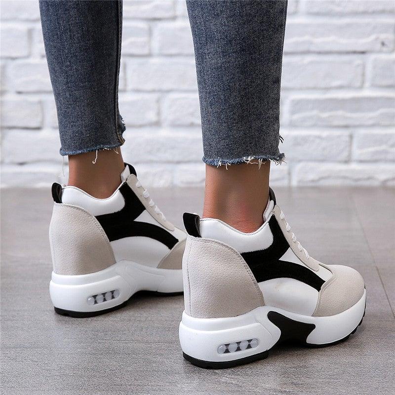 High Heel Womens Sneakers Shoes Red Black Air Cushion Casual Shoes Women Sneakers Modern Shoes Classic Athletic Sports Walking Shoes With Lace Up Platform Leather Trainers