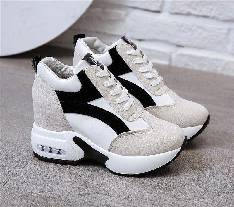 High Heel Womens Sneakers Shoes Red Black Air Cushion Casual Shoes Women Sneakers Modern Shoes Classic Athletic Sports Walking Shoes With Lace Up Platform Leather Trainers