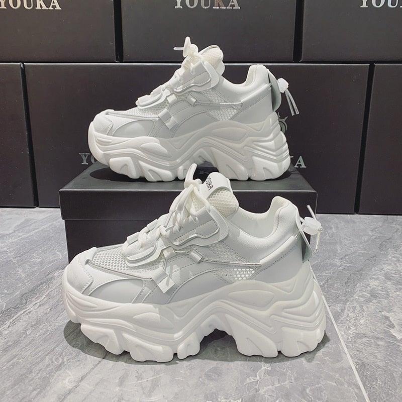 High Quality Chunky Sneakers Womens Platform Fashion Breathable Height Increased Thick Bottom Trainers High White Fashion Thick Soled Sports Walking Sneakers