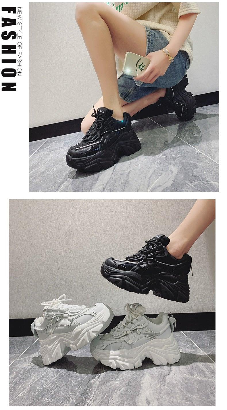 High Quality Chunky Sneakers Womens Platform Fashion Breathable Height Increased Thick Bottom Trainers High White Fashion Thick Soled Sports Walking Sneakers