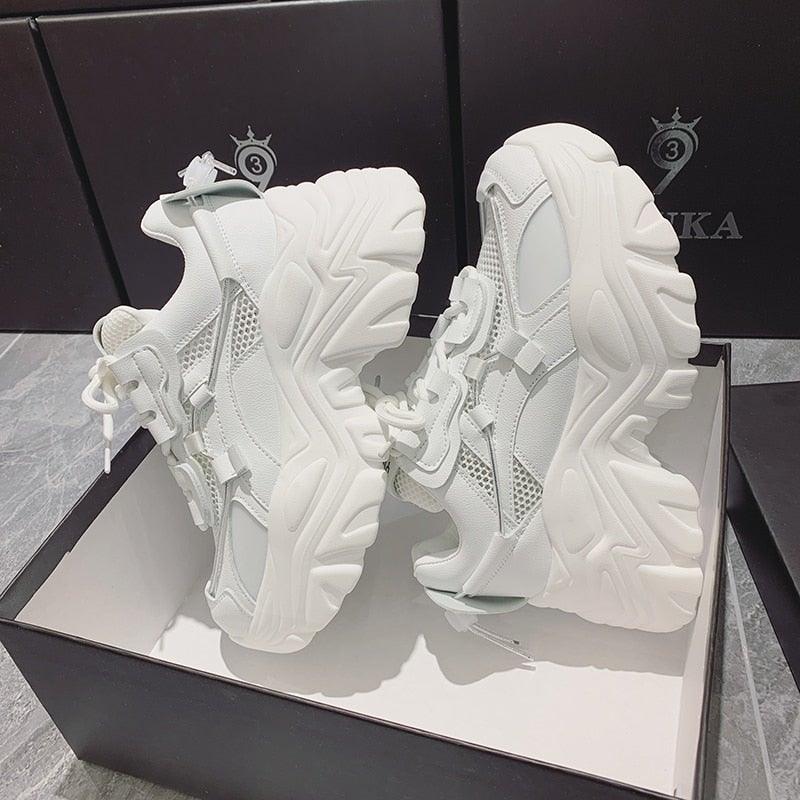 High Quality Chunky Sneakers Womens Platform Fashion Breathable Height Increased Thick Bottom Trainers High White Fashion Thick Soled Sports Walking Sneakers