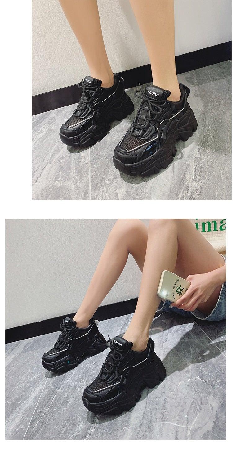 High Quality Chunky Sneakers Womens Platform Fashion Breathable Height Increased Thick Bottom Trainers High White Fashion Thick Soled Sports Walking Sneakers