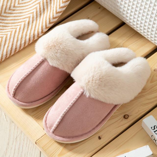 High Quality Cow Suede Leather Plush Fur Lined Women Winter Slippers Home Half Casual Shoes Flats Waterproof Memory Foam House Shoes Slipper With Fuzzy Plush Design