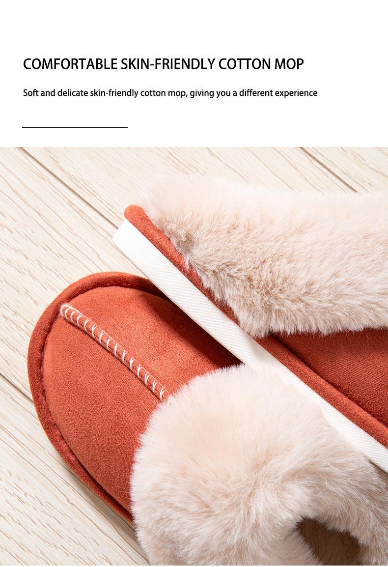 High Quality Cow Suede Leather Plush Fur Lined Women Winter Slippers Home Half Casual Shoes Flats Waterproof Memory Foam House Shoes Slipper With Fuzzy Plush Design