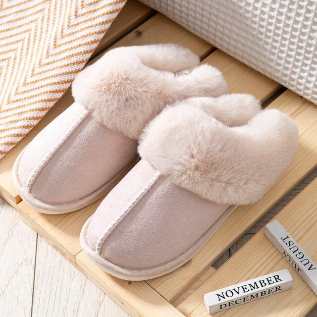 High Quality Cow Suede Leather Plush Fur Lined Women Winter Slippers Home Half Casual Shoes Flats Waterproof Memory Foam House Shoes Slipper With Fuzzy Plush Design