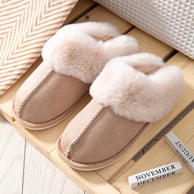 High Quality Cow Suede Leather Plush Fur Lined Women Winter Slippers Home Half Casual Shoes Flats Waterproof Memory Foam House Shoes Slipper With Fuzzy Plush Design