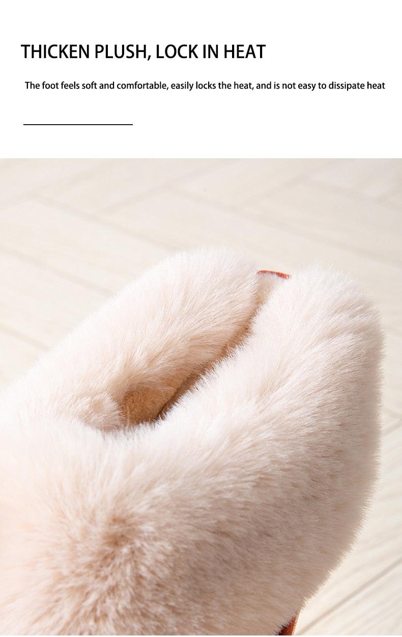 High Quality Cow Suede Leather Plush Fur Lined Women Winter Slippers Home Half Casual Shoes Flats Waterproof Memory Foam House Shoes Slipper With Fuzzy Plush Design