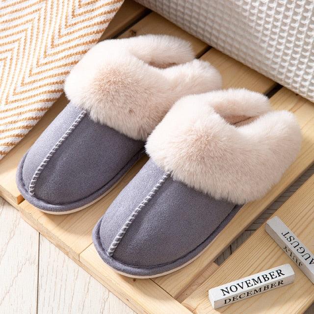 High Quality Cow Suede Leather Plush Fur Lined Women Winter Slippers Home Half Casual Shoes Flats Waterproof Memory Foam House Shoes Slipper With Fuzzy Plush Design